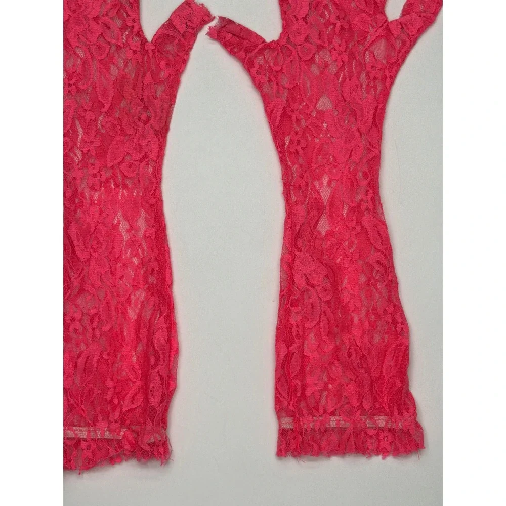 Women's Hot Pink Lace Fingerless Gloves Opera Evening‎ Party Costume Accessory